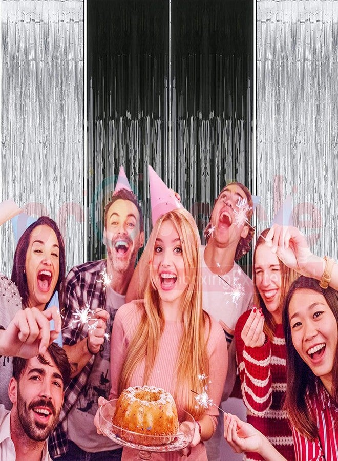 بروبسيكل خلفية بروبسيكل فضية وسوداء لامعة معدنية، مقاس 3 أقدام × 6 أقدام، مزينة بشراشيب لامعة وستائر شبه شفافة، مثالية لتزيين حفلات الذكرى السنوية، وأعياد الميلاد، وحفلات توديع العزوبية، وحفلات العريس - عبوة من 4 قطع - Image 5